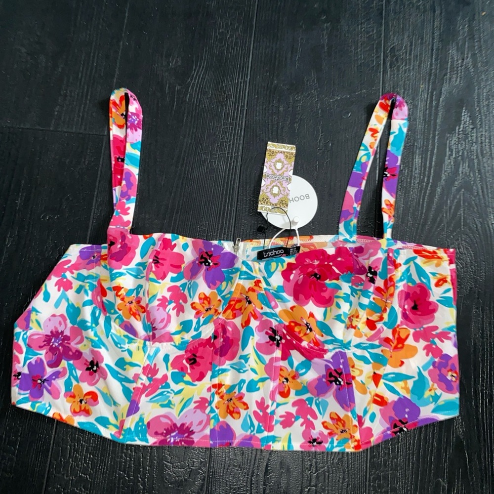 Boohoo Women’s‎ Plus Size 20 Corset Underwire Bra Crop Top Floral NWT